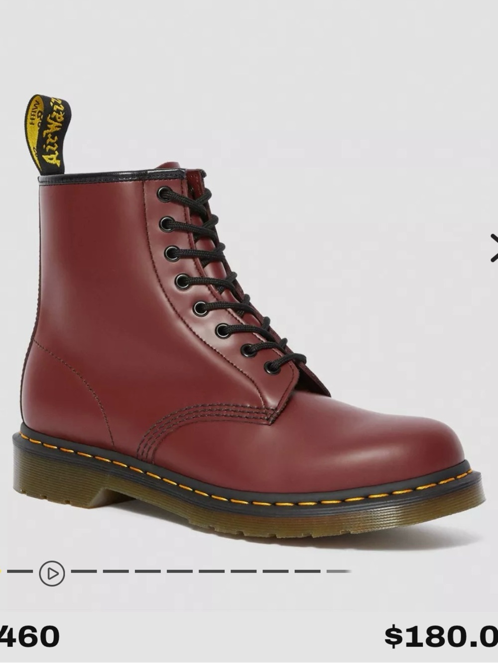 Dr. Martens 8-Eye Lace-Up Boot - Burgundy with Yellow Stitching